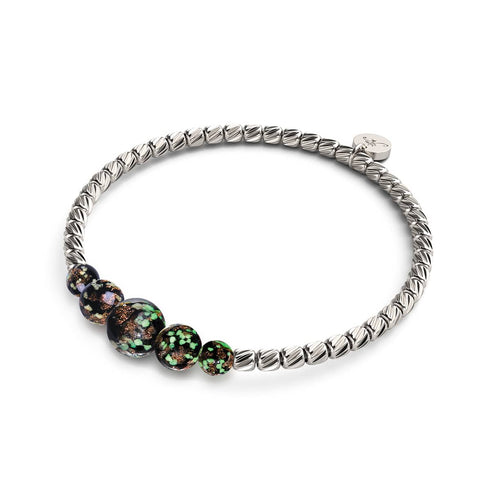 Obsidian | Silver | Firefly Glass Cascade Bracelet